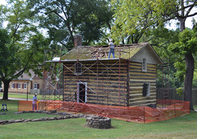 Historic-Bethabara-Park-Log-House-roof-under-construction